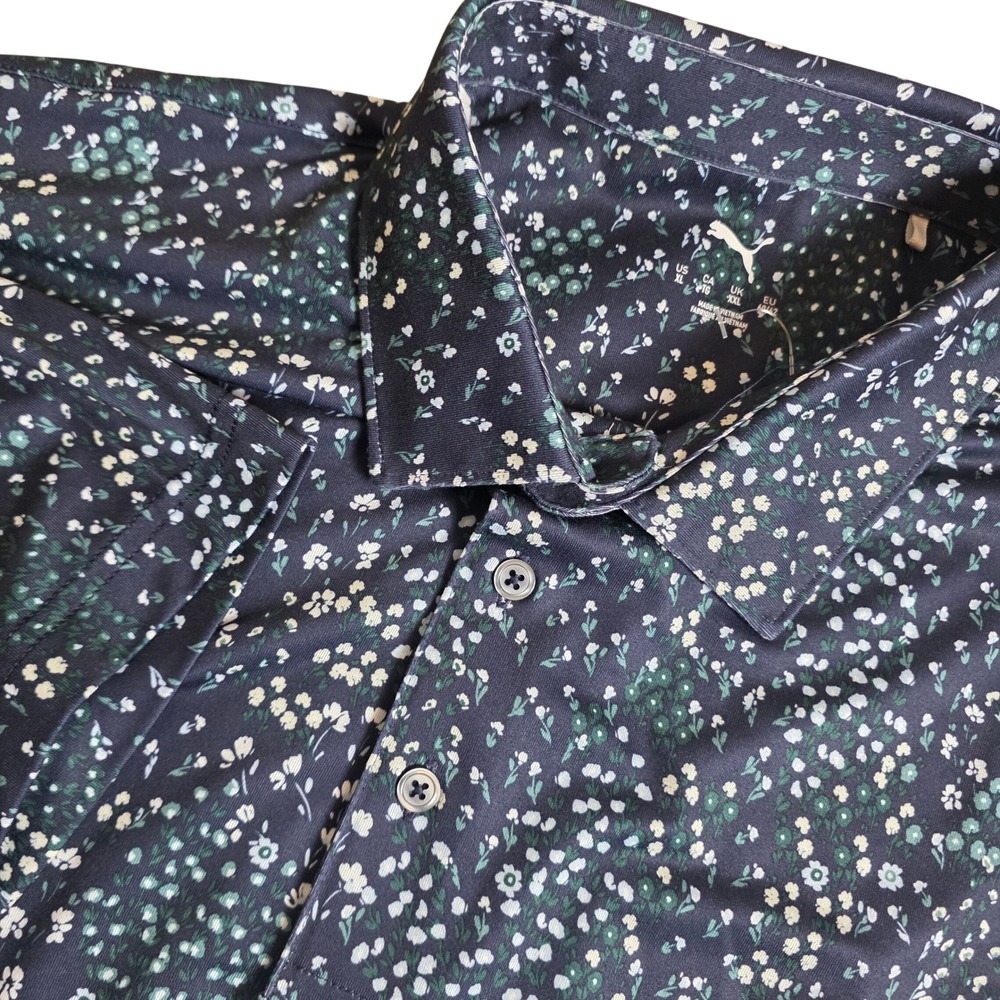 PUMA Golf Men XL Navy Floral MATTR Performance Polo Shirt Short Sleeve